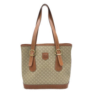 Celine Macadam Coated Canvas Leather Tote Bag beige brown